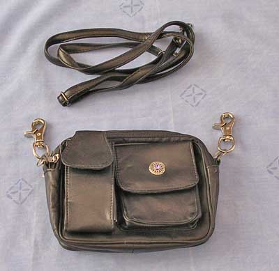 Ladies Leather Hook Bag With Round Motif & Stone 2 Front Pockets