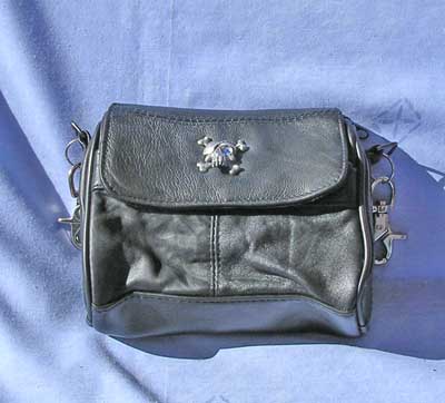 Ladies Leather Hook Bag With Skull & Bones